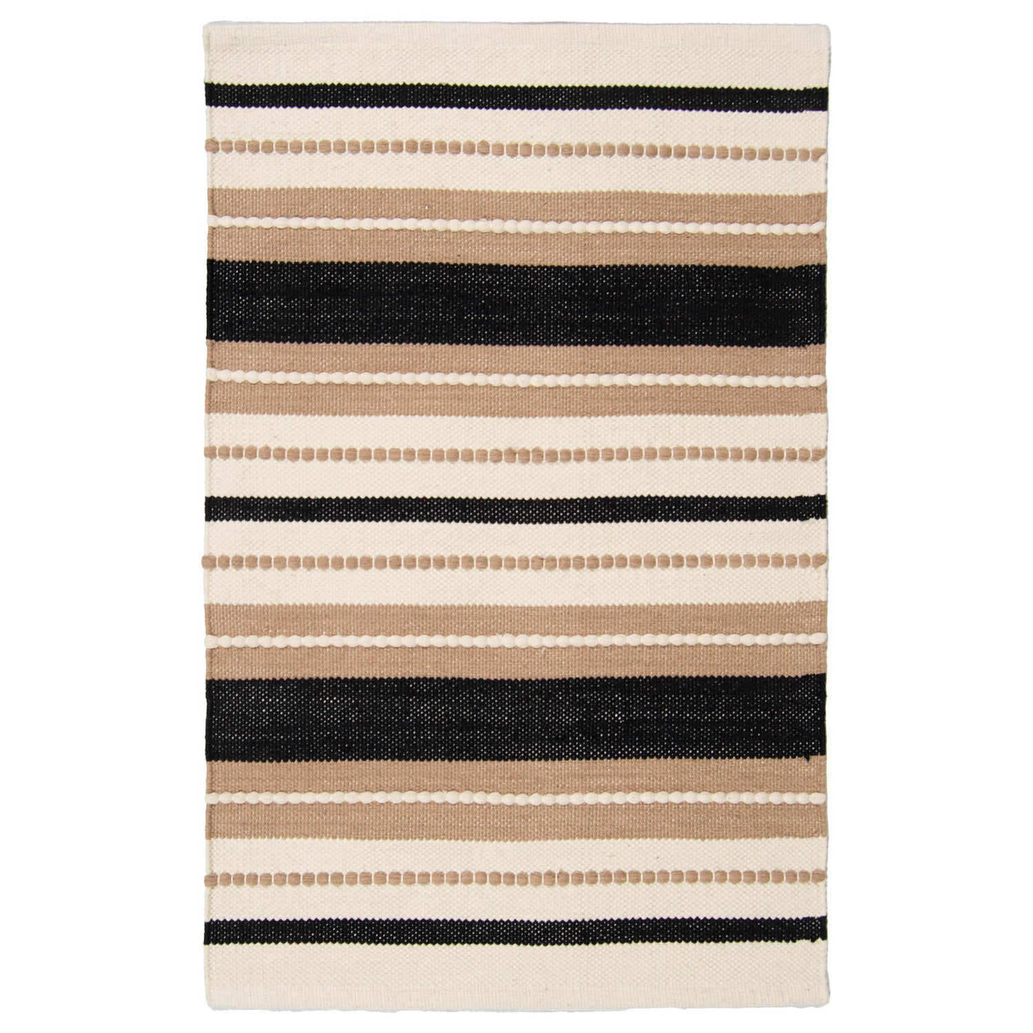 Heinävesi-puuvillamatto, beige. Yksipuoleisessa matossa on ajaton raidallinen kuosi ja luonnollinen materiaali.