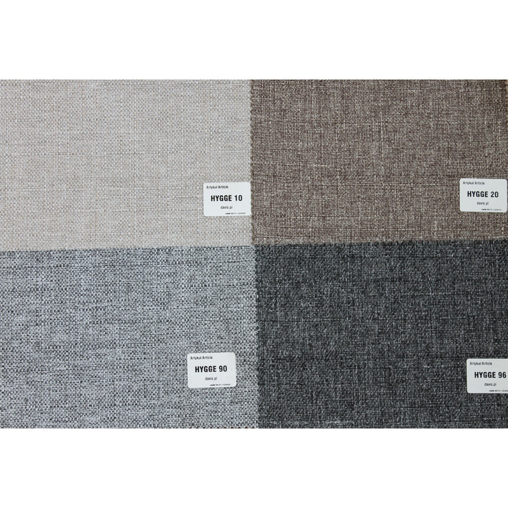 Tupla-patjasarjan Hygge-kankaiset värivaihtoehdot: beige, ruskea, harmaa ja tummanharmaa.  Taittopatjasarjat sohvaan myydään erikseen.