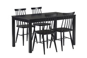 Musta 130 cm Kaisla-pöytä yhdistettynä mustien Ahven-tuolien kanssan.
