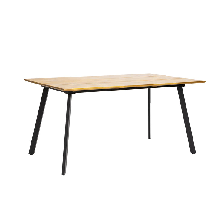 Kesähelmi-pöytä 150 x 90 cm. Kansi puunvärinen, mustat metallijalat.