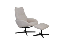 Kebe Lotus -tv-tuoli ja rahi harmaanbeigellä Alpine Natural 188 -kangasverhoilulla ja mustalla Vision -ristikkojalalla. Settiin kuuluu optimaalisena jalkatukena toimiva rahi.