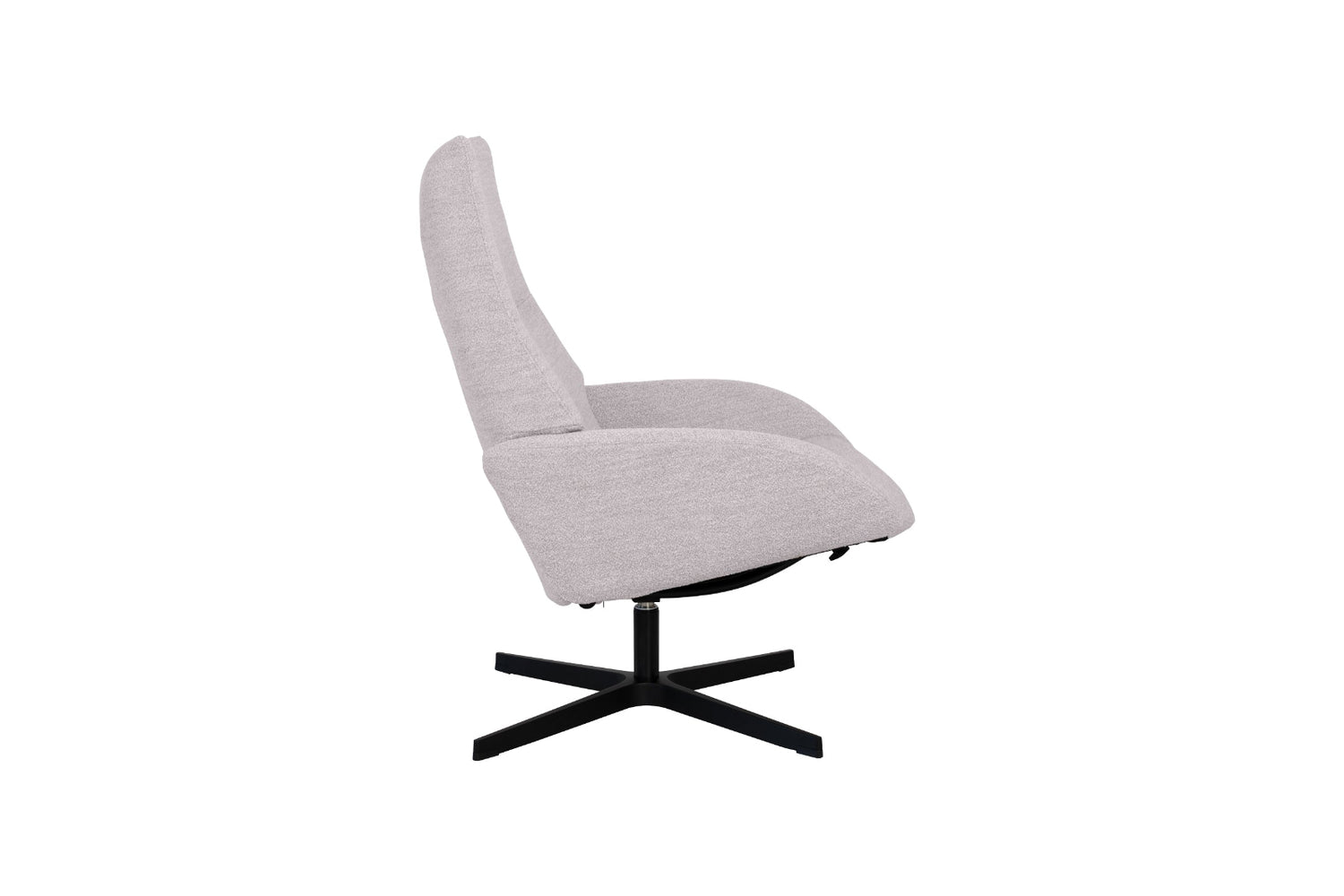 Kuvassa on Kebe Lotus -tv-tuoli vaalealla beigellä Alpine Ivory 049 -kangasverhoilulla ja mustalla Vision -ristikkojalalla.