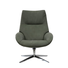 Kuvassa on Kebe Lotus -tv-tuoli oliivinvihreällä Bull Thyme 573 -nahkaverhoilulla ja krominvärisellä Bossa -ristikkojalalla.