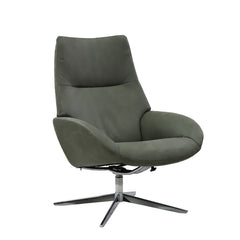 Kuvassa on Kebe Lotus -tv-tuoli oliivinvihreällä Bull Thyme 573 -nahkaverhoilulla ja krominvärisellä Bossa -ristikkojalalla.