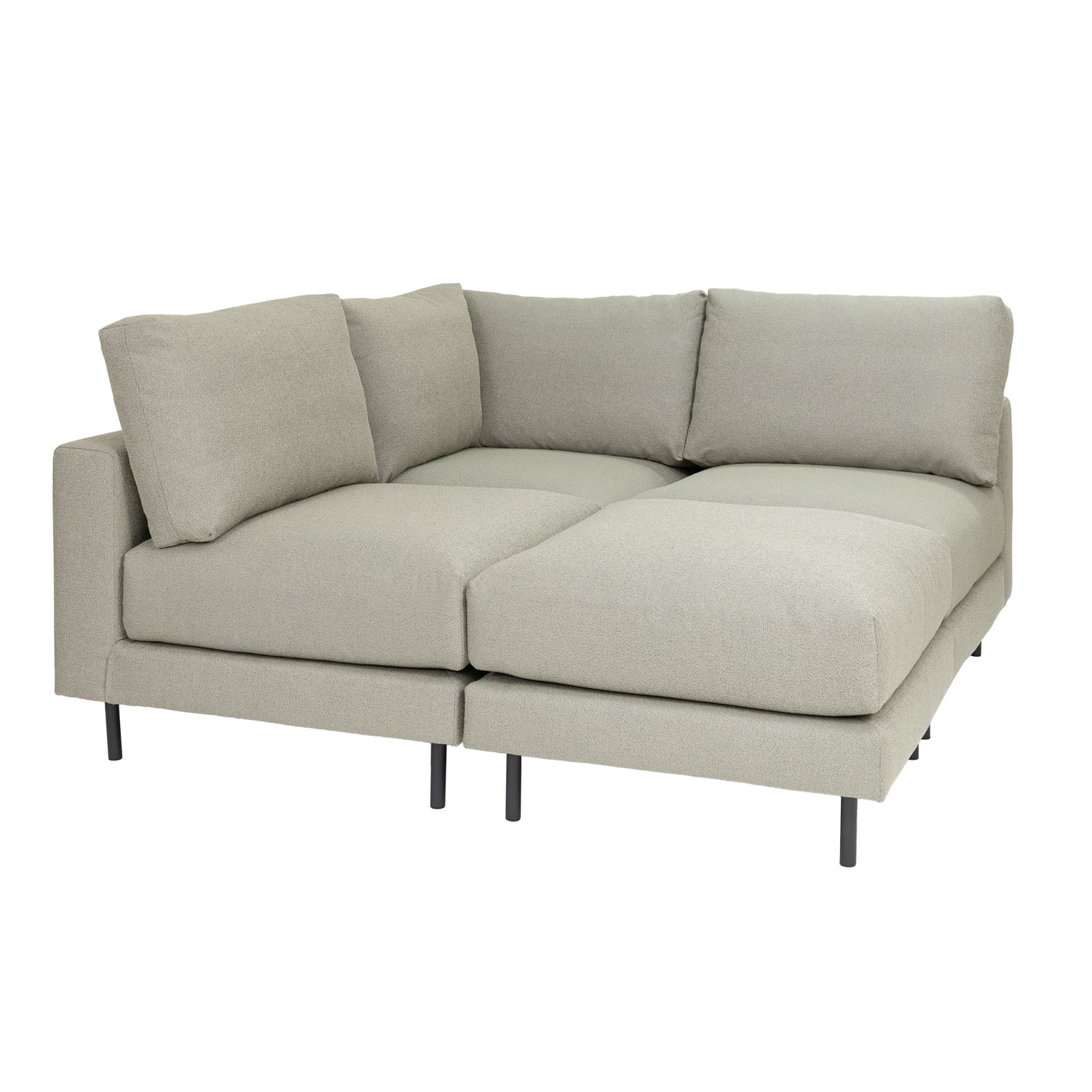 Manhattan-sohva beigellä Bond 14-kankaalla. 80 x 80 cm rahi keskellä. Mustat tolppajalat 51150.