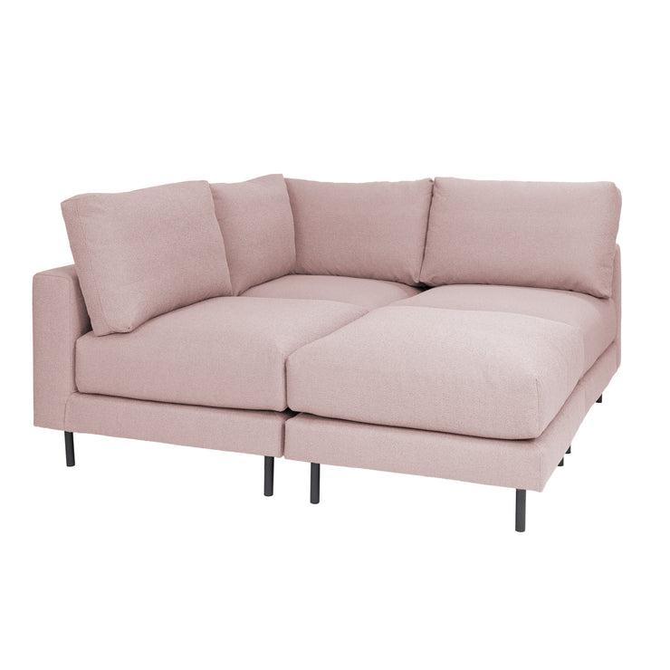 Manhattan-sohva roosan värisellä Bond 24-kankaalla. 80 x 80 cm rahi keskellä. Mustat tolppajalat 51150.