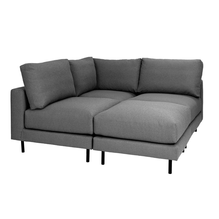 Manhattan-sohva tummanharmaalla Sevilla 67-kankaalla. 80 x 80 cm rahi keskellä. Mustat tolppajalat 51150.