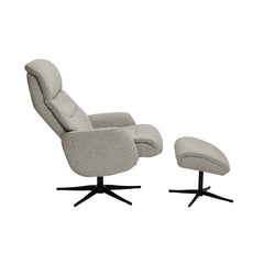 Beige Milla-recliner ja rahi mustalla alumiinijalalla. Pyörivässä tv-tuolissa on manuaaliset recliner-toiminnot.