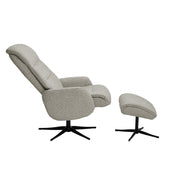 Beige Milla-recliner ja rahi mustalla alumiinijalalla. Pyörivässä tv-tuolissa on manuaaliset recliner-toiminnot.