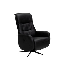 Kokomusta Milla-recliner mustalla alumiinijalalla. Pyörivässä tv-tuolissa on manuaaliset recliner-toiminnot.