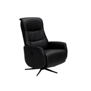 Kokomusta Milla-recliner mustalla alumiinijalalla. Pyörivässä tv-tuolissa on manuaaliset recliner-toiminnot.