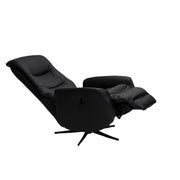 Kokomusta Milla-recliner mustalla alumiinijalalla. Pyörivässä tv-tuolissa on manuaaliset recliner-toiminnot.