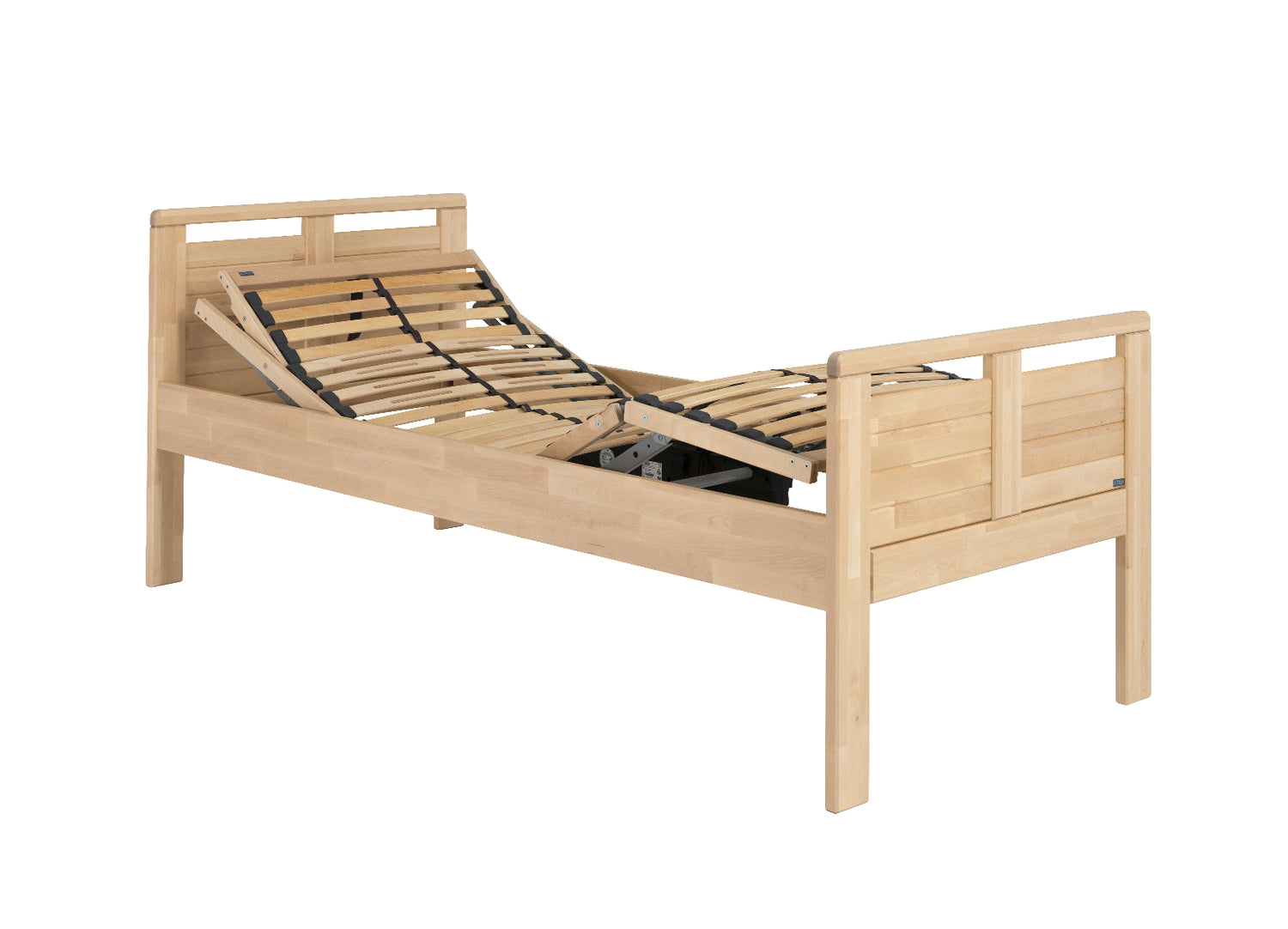 Perus-moottoripohja kaiken ikäisille käyttäjille ja useimpiin sänkymalleihin. Sängynrunko myydään erikseen, kuvassa on Perus-säätöpohja asennettuna Kiteen Huonekalutehtaan Seniori-sänkyyn.