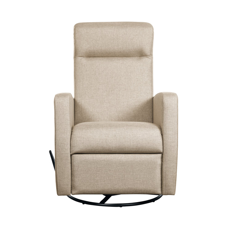Nauvo 4 -recliner-tuoli beigellä Suma 16 -verhoilukankaalla. Nauvo 4 -mekanismituoli on malliltaan siro ja kapea recliner, jonka toimintoja säädetään kuvassa näkyvästä muovisesta kahvasta.