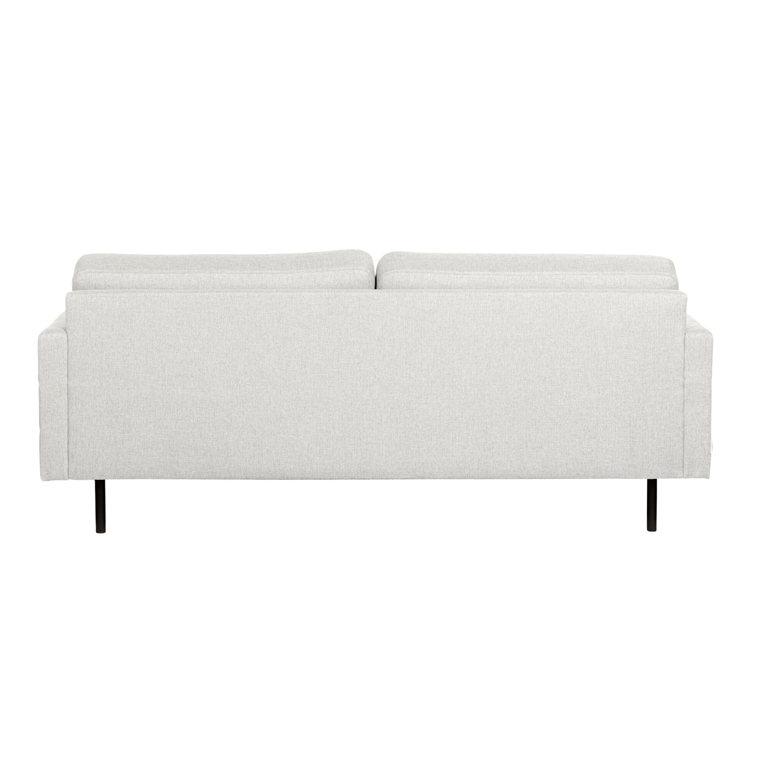 Nauvo-sohva vaalealla Suma 10 -kangasverhoilulla ja luonnonvärisillä puujaloilla. Sohvan käsinojien sivuilla on raitaompeleet.