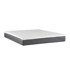 Aalto-joustinpatjapakettiin kuuluu kuvassa oleva profiloitu sijauspatja. Harmaalla huonekalukankaalla verhoiltu joustinpatja on molemmin puolin käytettävissä ja kummallakin puolella on makuupinnalla valkoinen joustokangas.