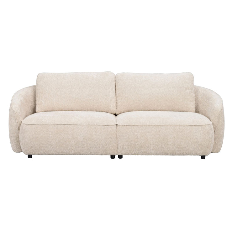 Vaalean beige Norris 3h -sohva Anna 2-kankaalla ja mustilla 5 cm korkeilla jaloilla.