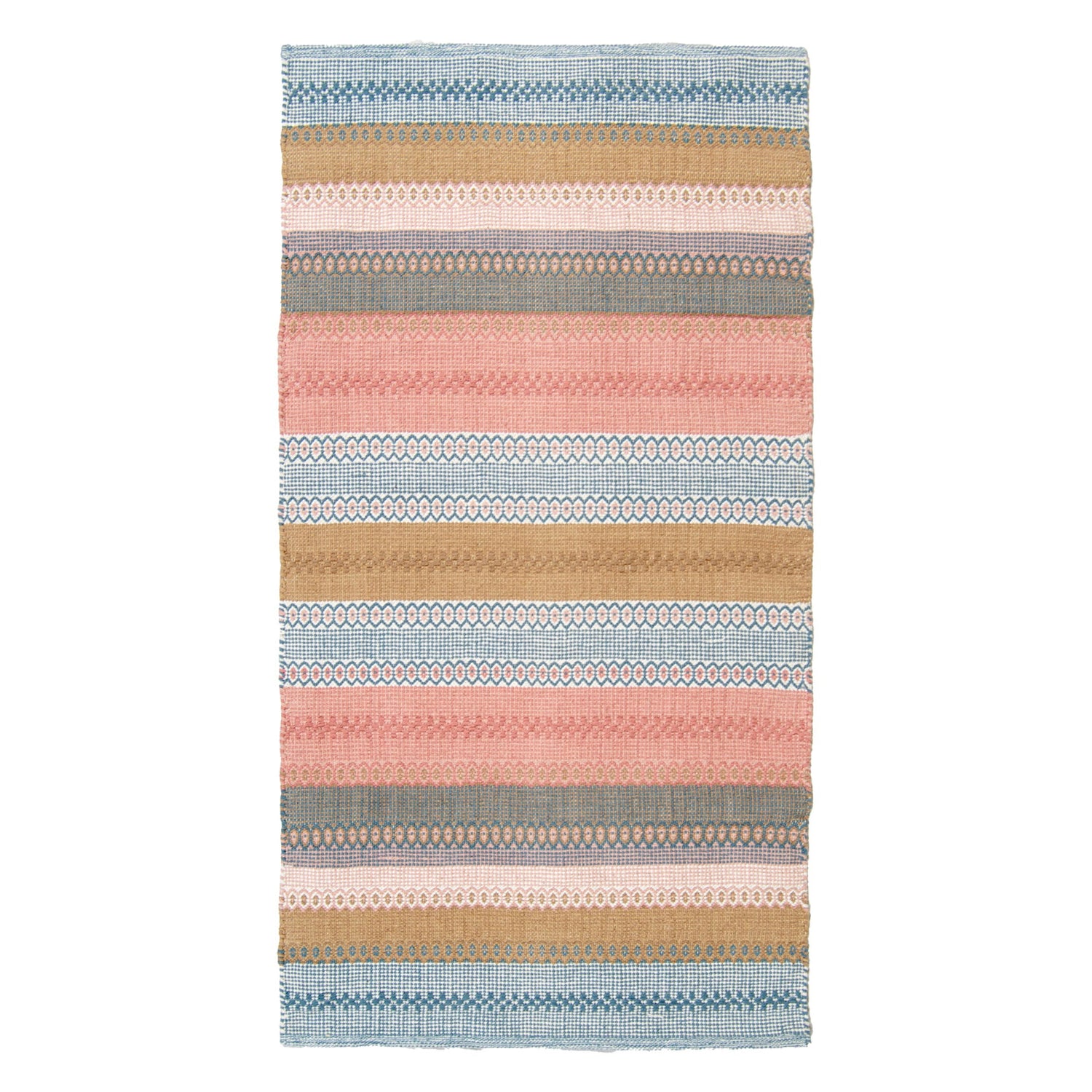 Polkka-puuvillamatto, kuvassa sinisen sävyinen sininen-roosa väri.