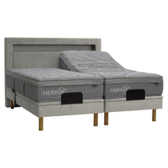 Kuvassa on beige Heaven By Unico Prestige -moottorisänkypaketti. Pakettiin kuuluu 2 kpl Suomessa valmistettua, säädettävää beigeä Tunnel 01 - kangasverhoiltua Lounge-moottorisänkyrunkoa, sekä Prestige-patjat. Kuvan beige Diamond-sängynpääty myydään erikseen.