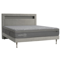 Kuvassa on beige Heaven By Unico Prestige -runkosänkypaketti. Pakettiin kuuluu Suomessa valmistettu Tunnel 01 -kangasverhoiltu Lounge sänkyrunko, sekä Prestige-patja ja Shampanja-metallijalat. Kuvan beige Diamond-sängynpääty myydään erikseen.