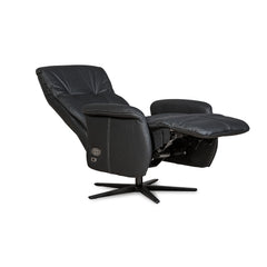 Recliner 10 -tuoli kokomustana täysnahkaverhoilulla ja alumiinijalalla. Mekanismituoli on malliltaan siro ja kapea recliner mm. pyörintämekanismilla. Pyörivässä lepotuolissa on selkänojan kallistusmekanismi, nouseva jalkarahi ja säädettävä niskatuki.