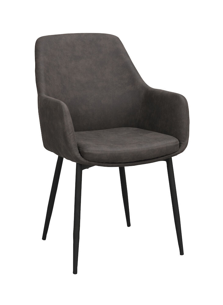 Reily-tuoli tummanharmaalla #104 mikrokuitukangasverhoilulla ja mustilla metallijaloilla.