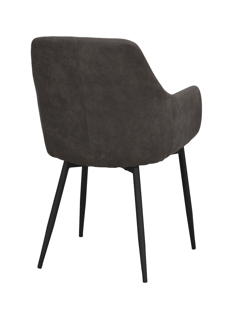 Reily-tuoli tummanharmaalla #104 mikrokuitukangasverhoilulla ja mustilla metallijaloilla.