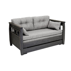 Reimari-laverisohva, harmaa. Kuvassa oleva beigenvärinen Hygge-kankainen Tupla-patjasarja myydään erikseen.