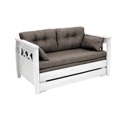 Reimari-laverisohva, valkoinen. Kuvassa oleva ruskea Hygge-kankainen Tupla-patjasarja myydään erikseen.