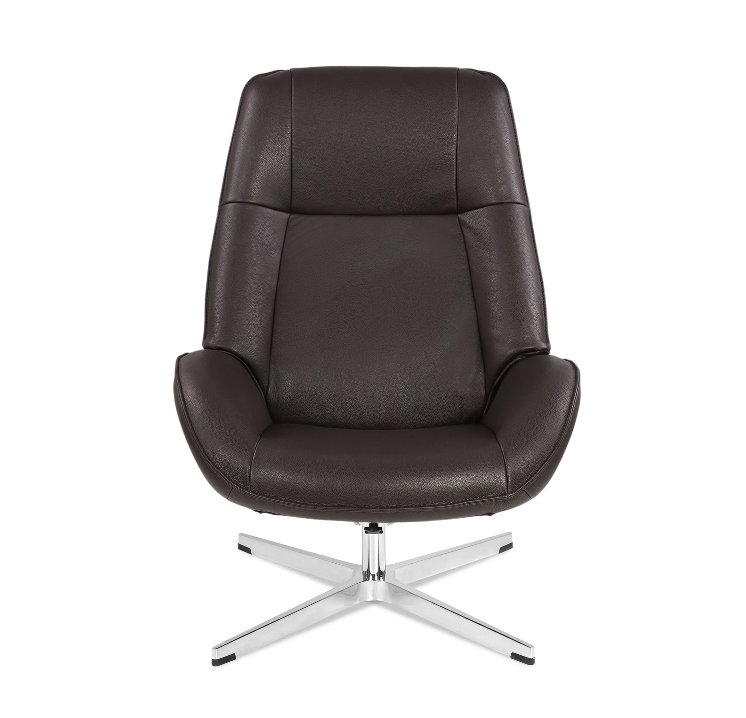 Kebe Roma -nojatuoli tummanruskealla Balder-nahkaverhoilulla ja krominvärisellä Vision-ristikkojalalla.