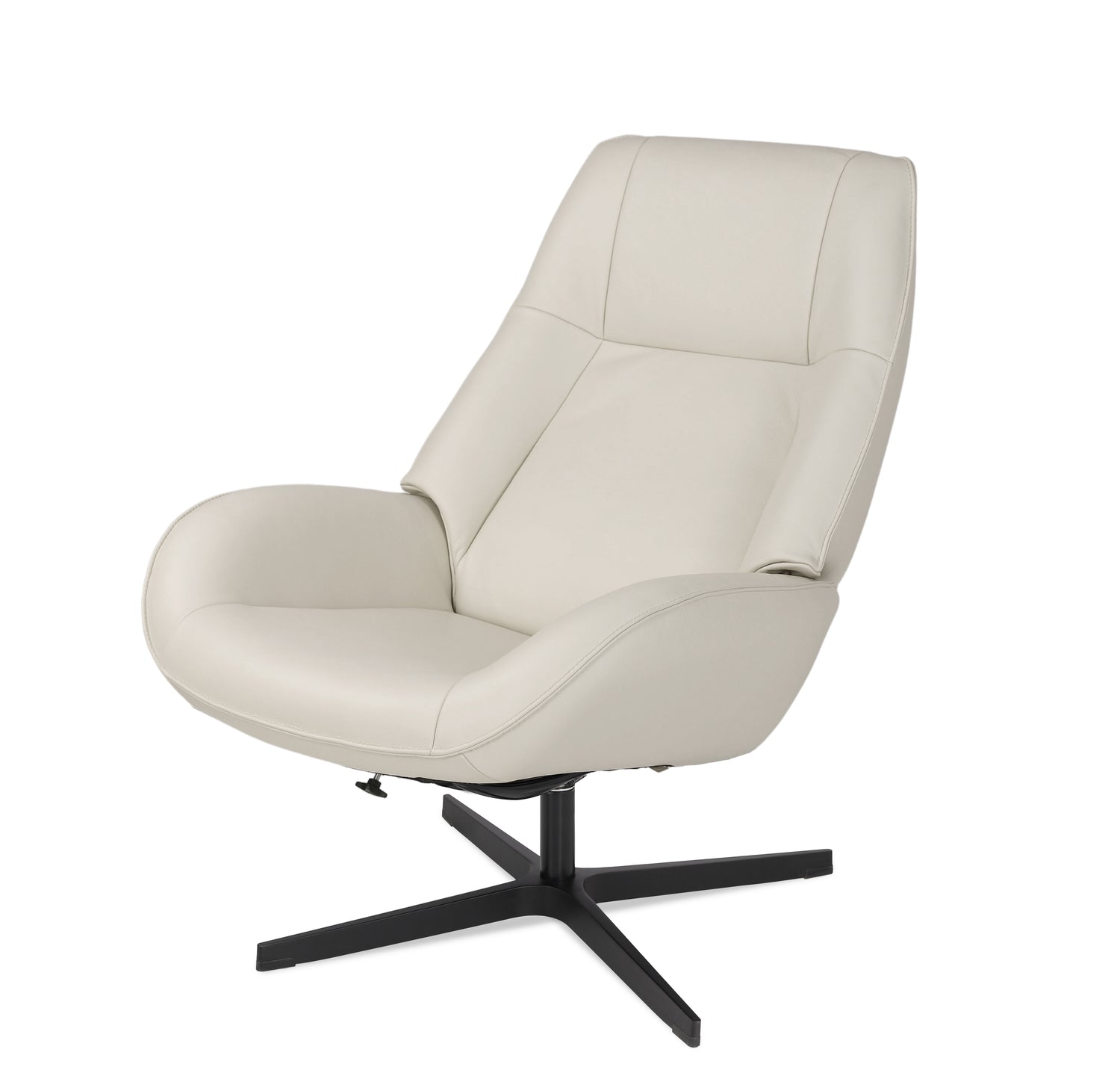 Kebe Roma -nojatuoli valkoisella Balder-nahkaverhoilulla ja mustalla Vision-ristikkojalalla.