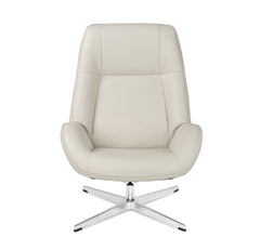 Kebe Roma -nojatuoli valkoisella Balder-nahkaverhoilulla ja krominvärisellä Vision-ristikkojalalla.