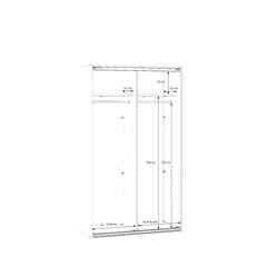 Kuvassa on mattavalkoisen 120 cm Kira-liukuovikomeron mittapiirroskuva sisämitoista.