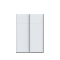 Mattavalkoinen 150 cm Kira-liukuovikomero. Henkaritanko ja Sophisticspace-vetimet ovat metallia.