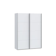 Mattavalkoinen 150 cm Kira-liukuovikomero. Sophisticspace-vetimet  ovat metallia.