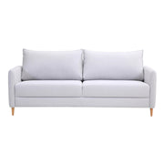 3-istuttava Stockholm-sohva vaaleanharmaalla Orient Aqua Clean Mystic 136 -kankaalla. Sohvassa on 12 cm korkeat luonnonväriset tammijalat.