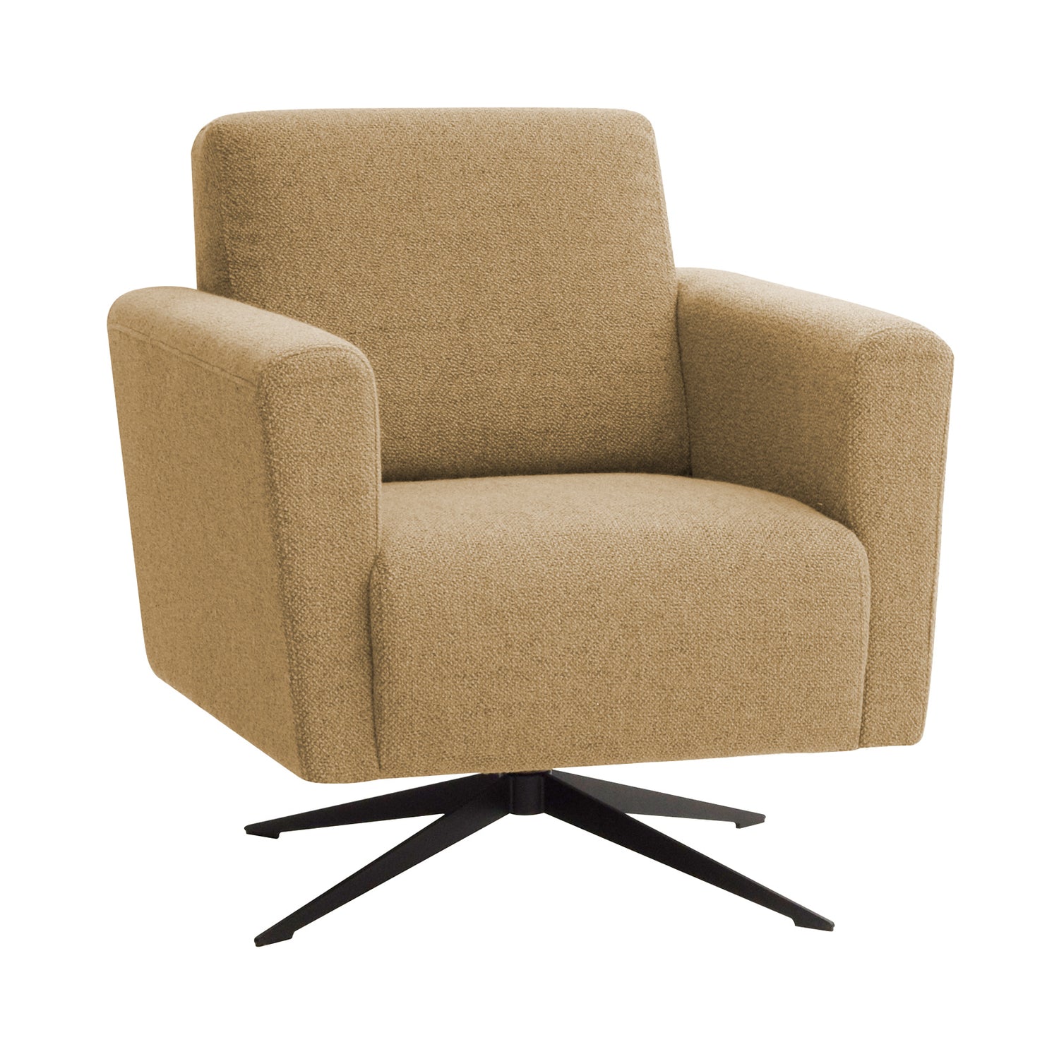 Säde-lepotuoli hunajan keltaisella Brema 06 -kangasverhoilulla ja mustalla metallisella ristikkojalalla.