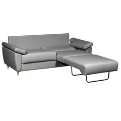 Salla-vuodesohva harmaalla Minco 16-kangasverhoilulla ja luonnonvärisillä puujaloilla. Vuodemekanismi on avattavissa yhdelle tai kahdelle nukkujalle.