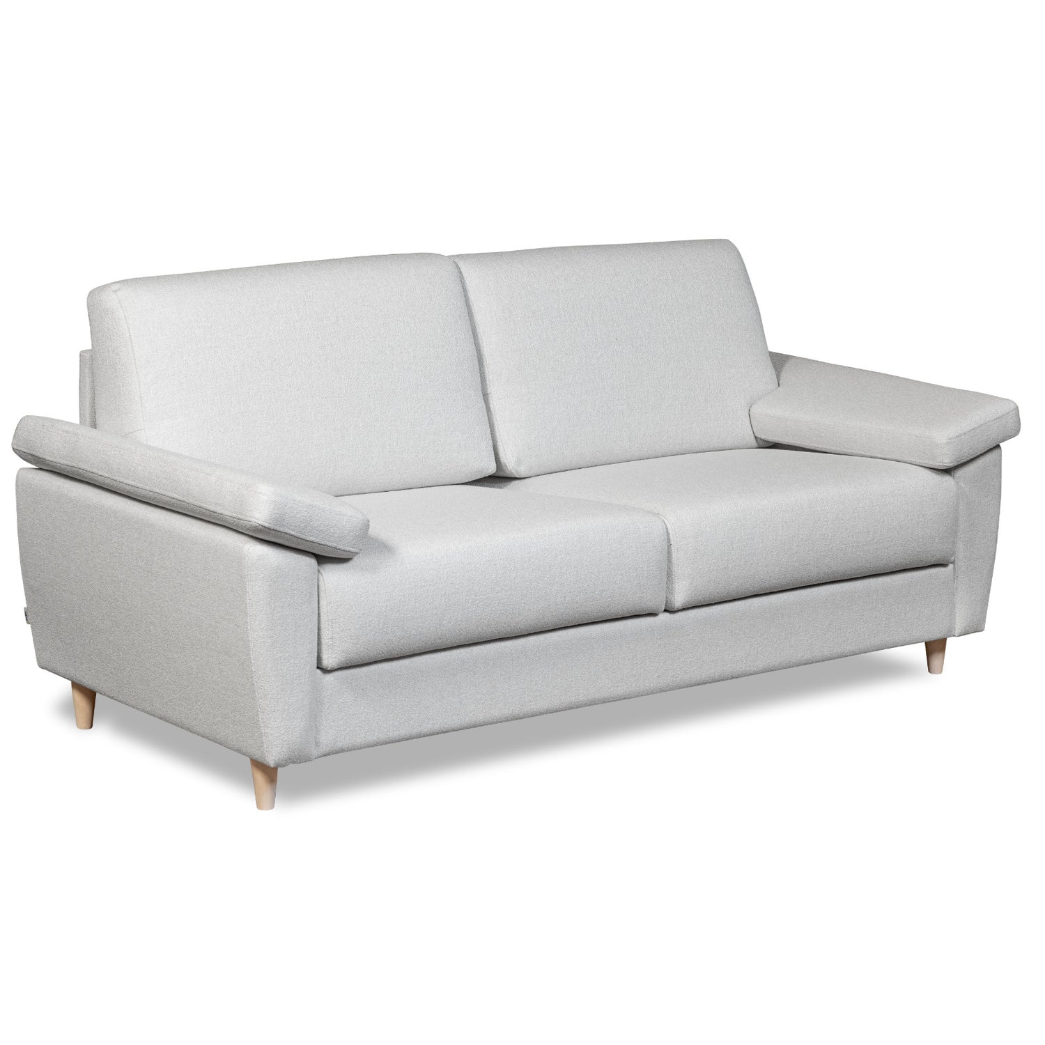 Salla-vuodesohva vaalealla Minco 2-kangasverhoilulla ja luonnonvärisillä puujaloilla.