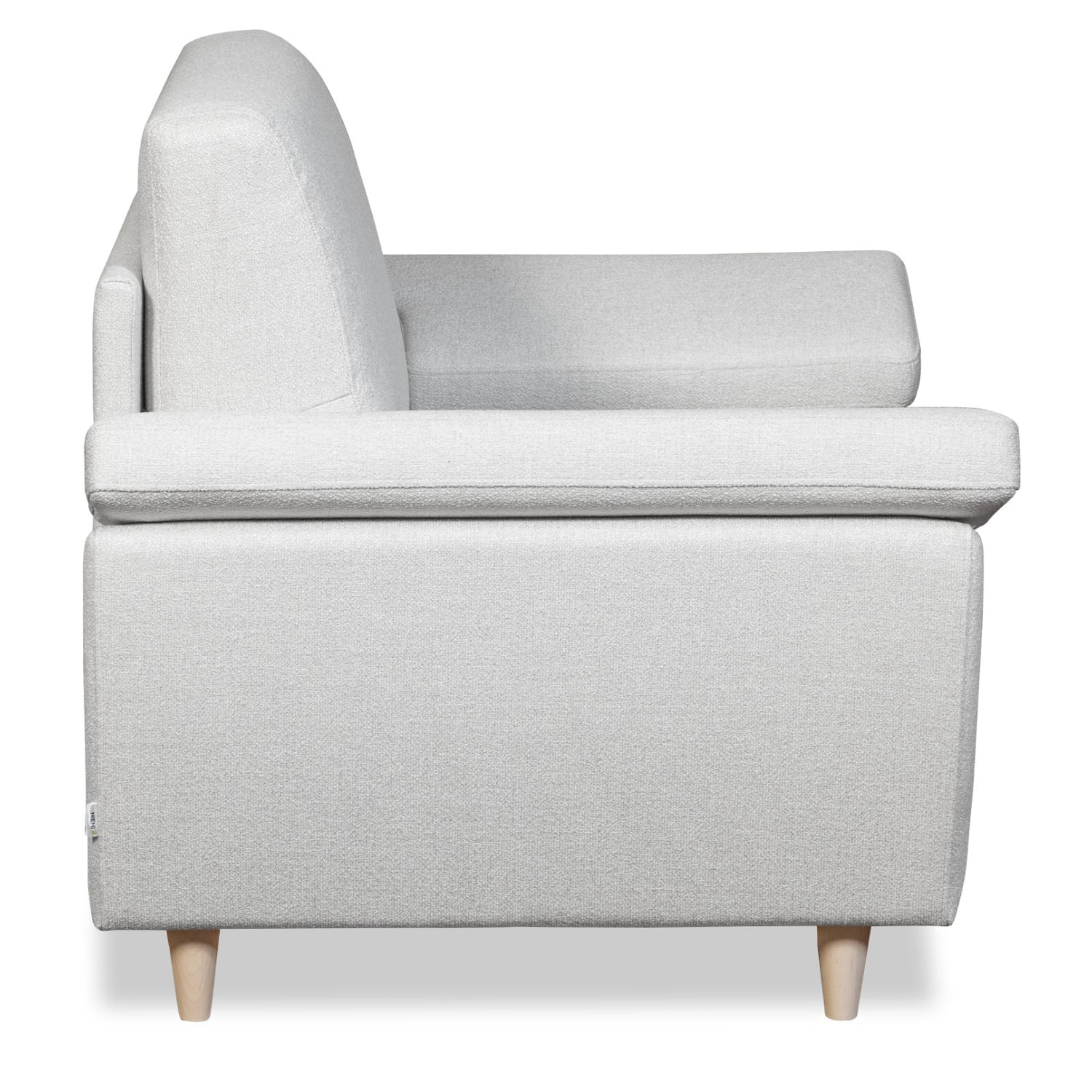 Salla-vuodetuoli vaalealla Minco 2-kangasverhoilulla ja luonnonvärisillä puujaloilla.