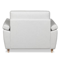 Salla-vuodetuoli vaalealla Minco 2-kangasverhoilulla ja luonnonvärisillä puujaloilla.