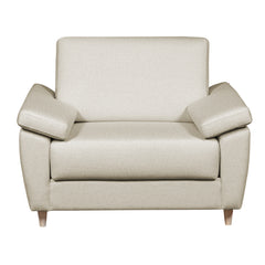 Salla-vuodetuoli beigellä Minco 30-kangasverhoilulla ja luonnonvärisillä puujaloilla.