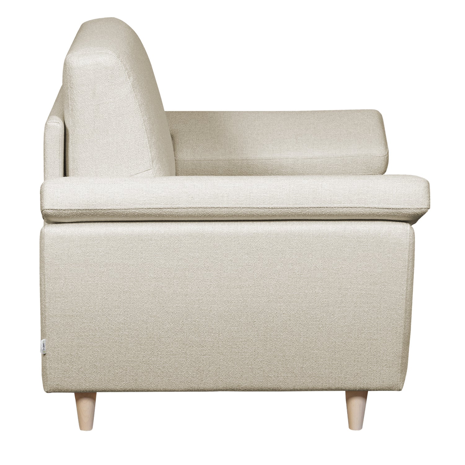 Salla-vuodetuoli beigellä Minco 30-kangasverhoilulla ja luonnonvärisillä puujaloilla.