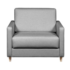 Salla-vuodetuoli harmaalla Minco 16-kangasverhoilulla ja luonnonvärisillä puujaloilla.