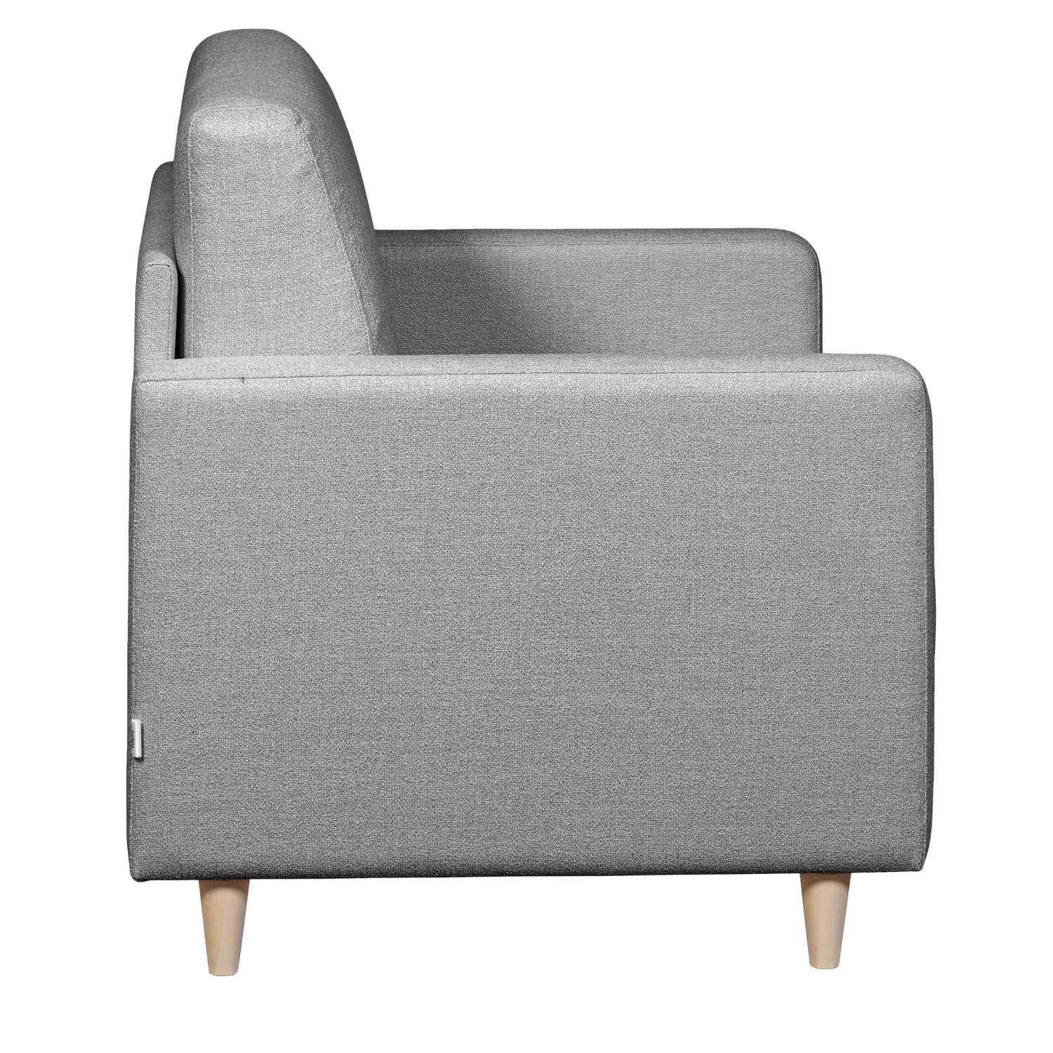 Salla-vuodetuoli harmaalla Minco 16-kangasverhoilulla ja luonnonvärisillä puujaloilla.