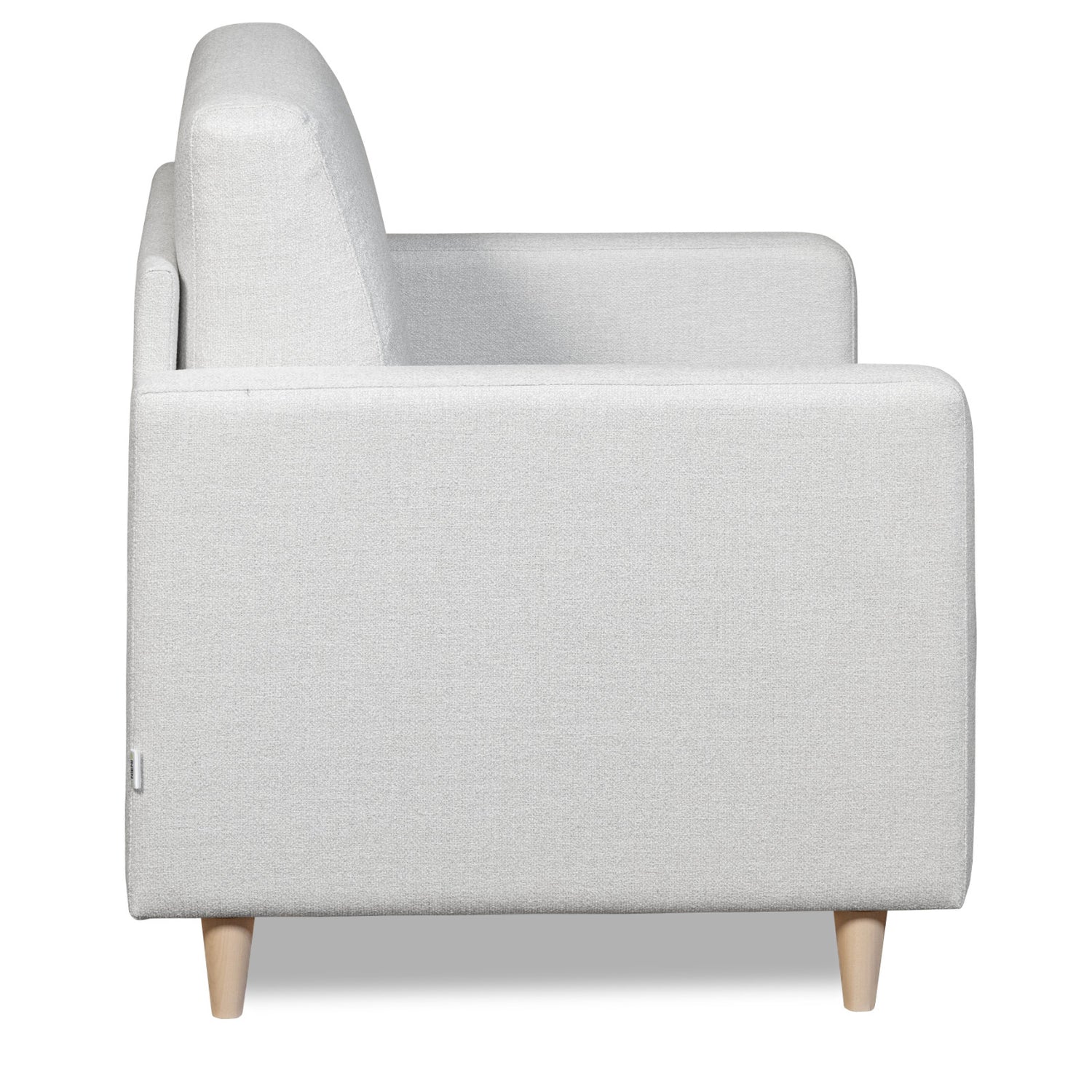 Salla-vuodetuoli vaalealla Minco 2-kangasverhoilulla ja luonnonvärisillä puujaloilla.