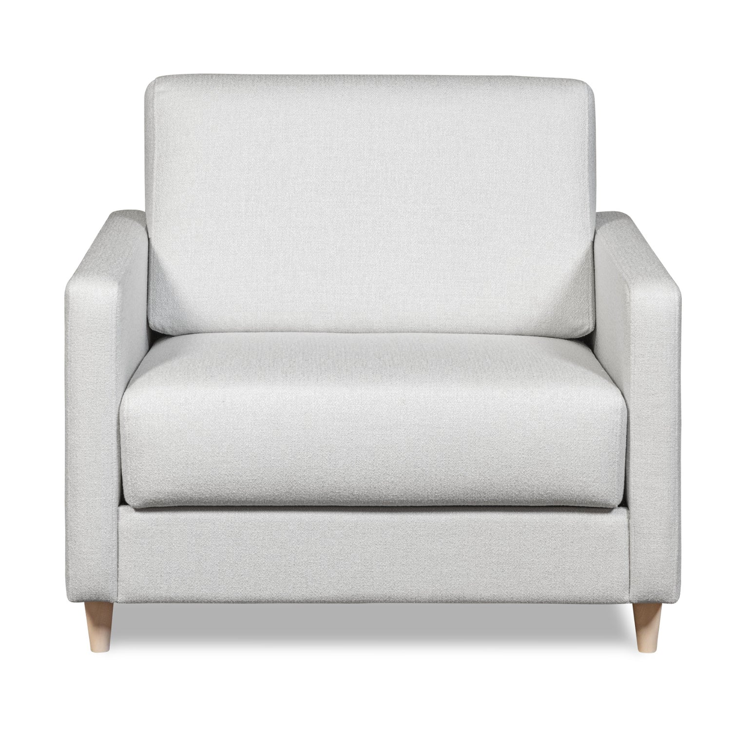 Salla-vuodetuoli vaalealla Minco 2-kangasverhoilulla ja luonnonvärisillä puujaloilla.