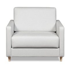 Salla-vuodetuoli vaalealla Minco 2-kangasverhoilulla ja luonnonvärisillä puujaloilla.