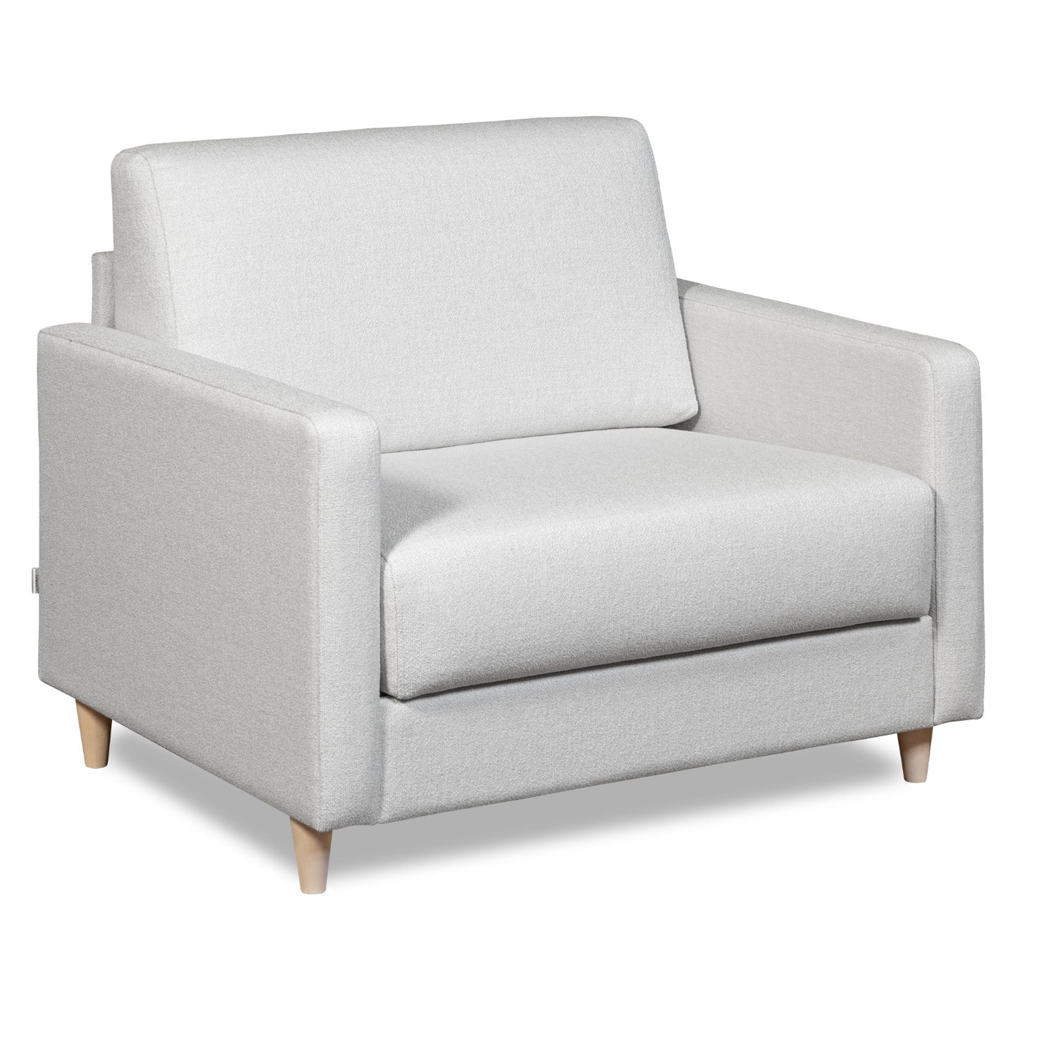 Salla-vuodetuoli vaalealla Minco 2-kangasverhoilulla ja luonnonvärisillä puujaloilla.