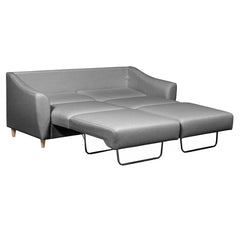 Salla-vuodesohva harmaalla Minco 16-kangasverhoilulla ja luonnonvärisillä puujaloilla. Vuodemekanismin saa levitettyä yhdelle tai kahdelle nukkujalle.